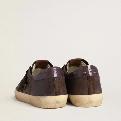 Golden Goose Super-Star Ltd In Brown Nubuck With Suede Star And Purple Leather Heel Tab Golden Goose Super-Star Ltd In Brown Nubuck With Suede Star And Purple Leather Heel Tab