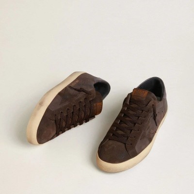 Golden Goose Super-Star Ltd In Brown Nubuck With Suede Star And Purple Leather Heel Tab Golden Goose Super-Star Ltd In Brown Nubuck With Suede Star And Purple Leather Heel Tab
