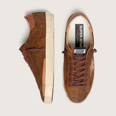 Golden Goose Super-Star Ltd In Brown Suede With Brick-Red Leather Star And Embroidery With Green Beads Golden Goose Super-Star Ltd In Brown Suede With Brick-Red Leather Star And Embroidery With Green Beads