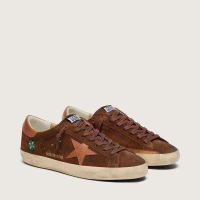 Golden Goose Super-Star Ltd In Brown Suede With Brick-Red Leather Star And Embroidery With Green Beads Golden Goose Super-Star Ltd In Brown Suede With Brick-Red Leather Star And Embroidery With Green Beads