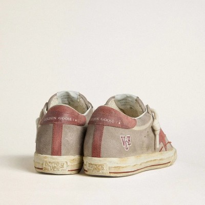 Golden Goose Super-Star Ltd In Gray Suede With Red Waxed Suede Star And Heel Tab