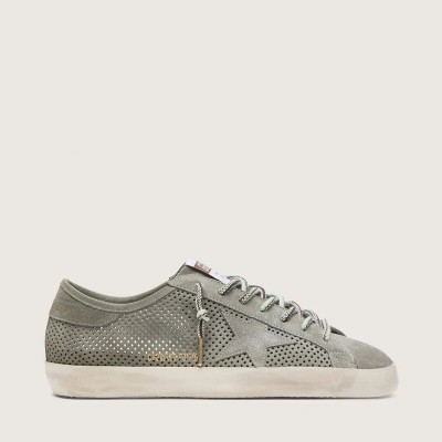 Golden Goose Super-Star Ltd In Green Perforated Suede With Matching Suede Star Golden Goose Super-Star Ltd In Green Perforated Suede With Matching Suede Star