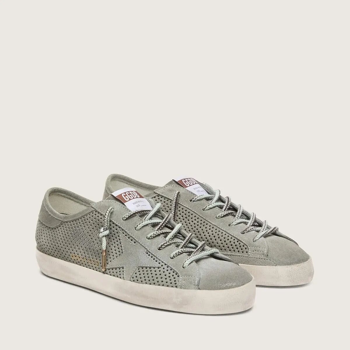 Golden Goose Super-Star Ltd In Green Perforated Suede With Matching Suede Star Golden Goose Super-Star Ltd In Green Perforated Suede With Matching Suede Star