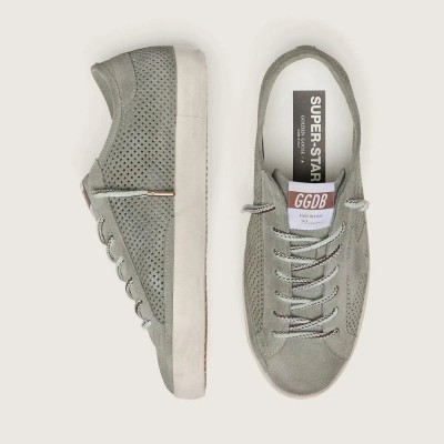Golden Goose Super-Star Ltd In Green Perforated Suede With Matching Suede Star Golden Goose Super-Star Ltd In Green Perforated Suede With Matching Suede Star