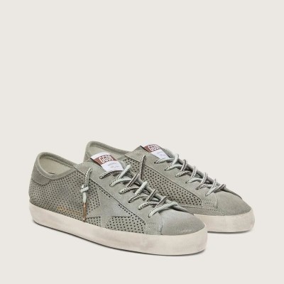 Golden Goose Super-Star Ltd In Green Perforated Suede With Matching Suede Star Golden Goose Super-Star Ltd In Green Perforated Suede With Matching Suede Star