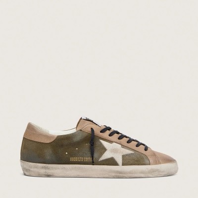 Golden Goose Super-Star Ltd In Olive-Green Suede With Cream Embroidered Star Golden Goose Super-Star Ltd In Olive-Green Suede With Cream Embroidered Star