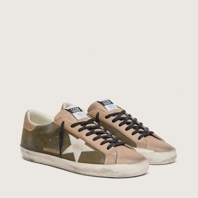 Golden Goose Super-Star Ltd In Olive-Green Suede With Cream Embroidered Star Golden Goose Super-Star Ltd In Olive-Green Suede With Cream Embroidered Star