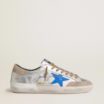 Golden Goose Super-Star Ltd In Silver Metallic Suede With Leather Star And Suede Heel Tab Golden Goose Super-Star Ltd In Silver Metallic Suede With Leather Star And Suede Heel Tab