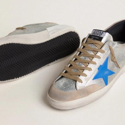 Golden Goose Super-Star Ltd In Silver Metallic Suede With Leather Star And Suede Heel Tab Golden Goose Super-Star Ltd In Silver Metallic Suede With Leather Star And Suede Heel Tab