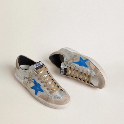 Golden Goose Super-Star Ltd In Silver Metallic Suede With Leather Star And Suede Heel Tab Golden Goose Super-Star Ltd In Silver Metallic Suede With Leather Star And Suede Heel Tab