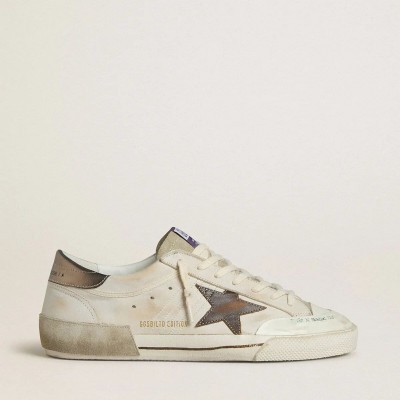 Golden Goose Super-Star Ltd In Suede With Brown Leather Star And Metallic Leather Heel Tab Golden Goose Super-Star Ltd In Suede With Brown Leather Star And Metallic Leather Heel Tab