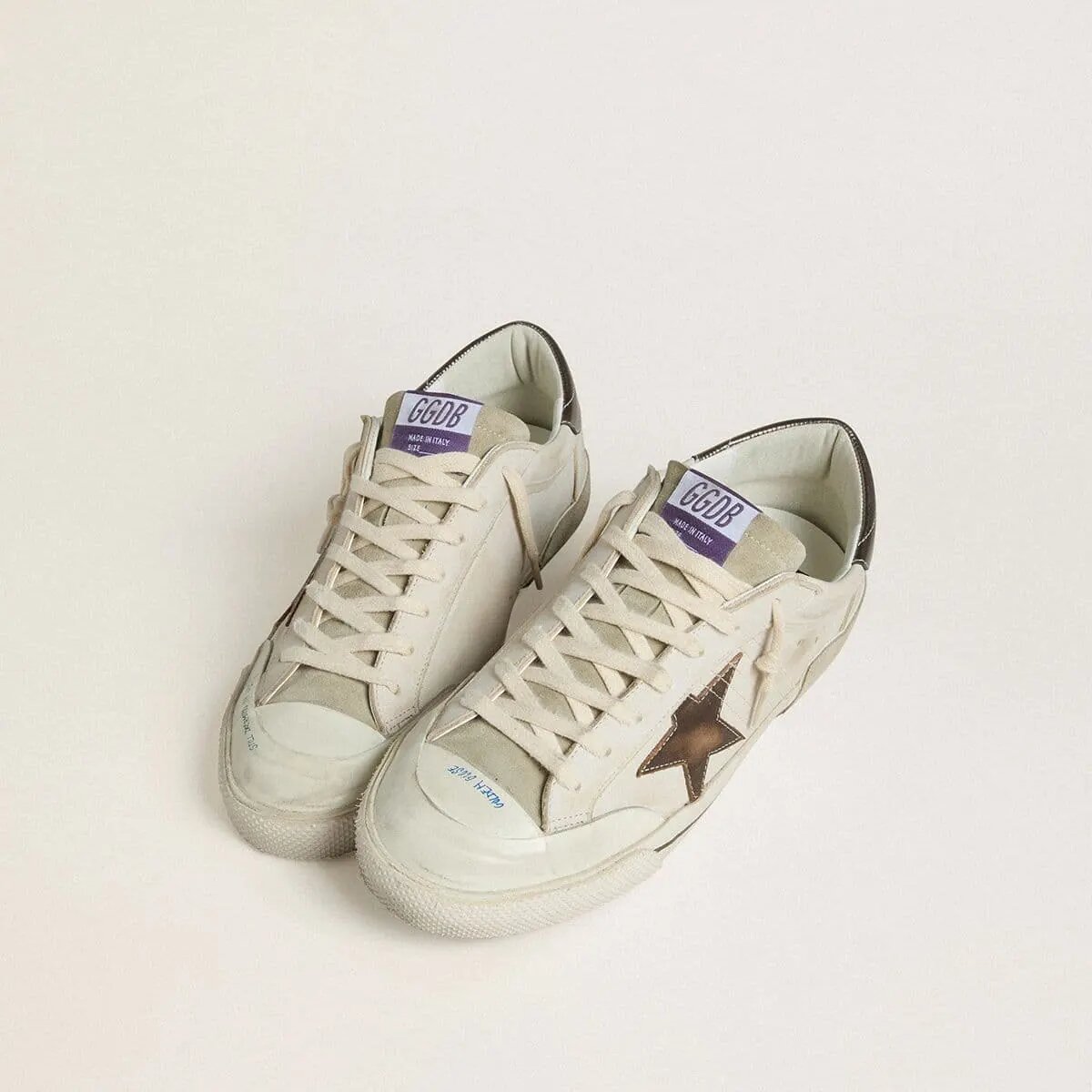 Golden Goose Super-Star Ltd In Suede With Brown Leather Star And Metallic Leather Heel Tab Golden Goose Super-Star Ltd In Suede With Brown Leather Star And Metallic Leather Heel Tab