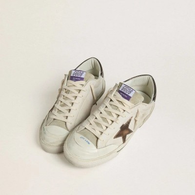 Golden Goose Super-Star Ltd In Suede With Brown Leather Star And Metallic Leather Heel Tab Golden Goose Super-Star Ltd In Suede With Brown Leather Star And Metallic Leather Heel Tab
