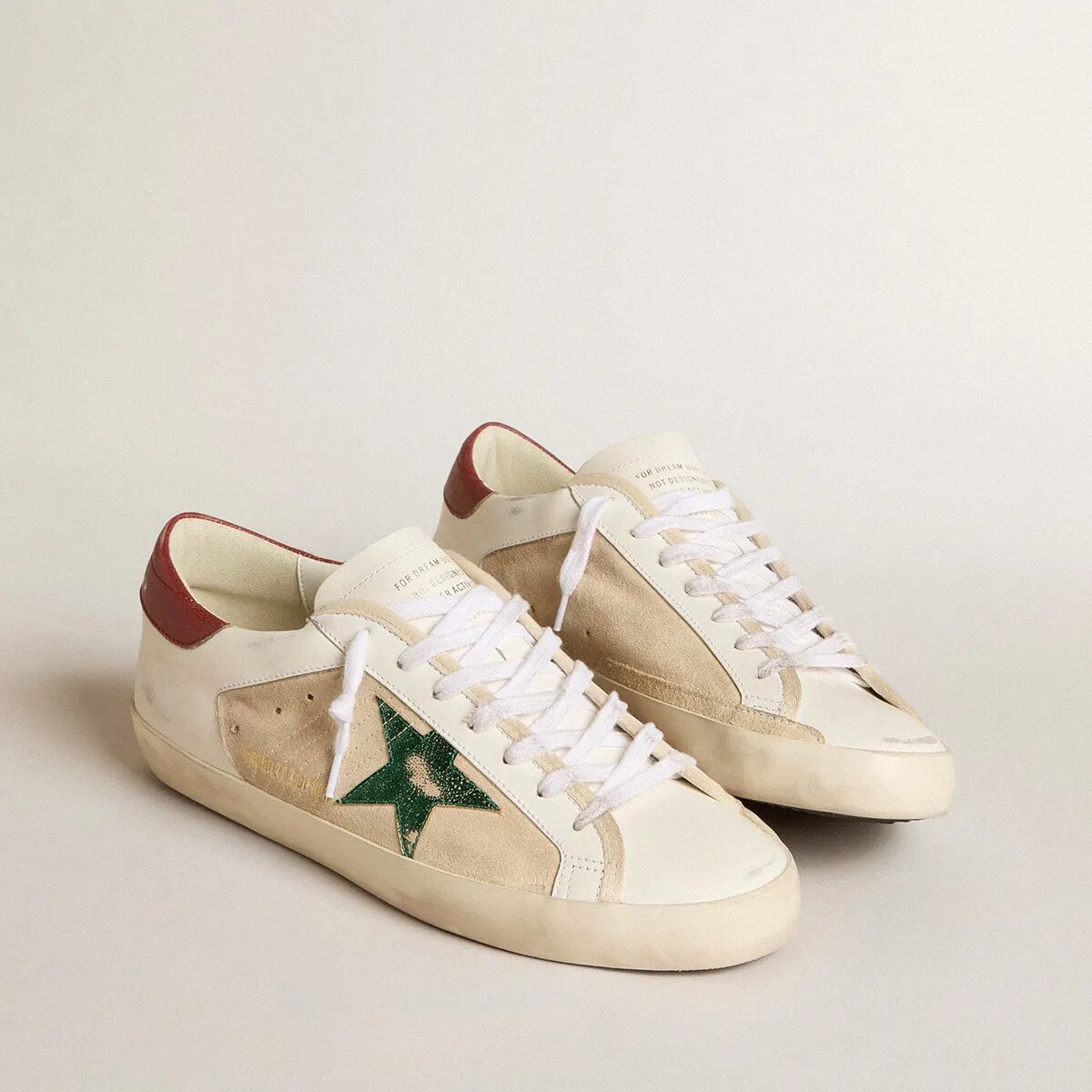 Golden Goose Super-Star Ltd In Suede With Green Metallic Star And Red Heel Tab Golden Goose Super-Star Ltd In Suede With Green Metallic Star And Red Heel Tab