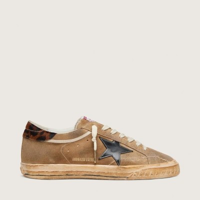 Golden Goose Super-Star Ltd In Tobacco Suede With Black Star And Animal-Print Heel Golden Goose Super-Star Ltd In Tobacco Suede With Black Star And Animal-Print Heel