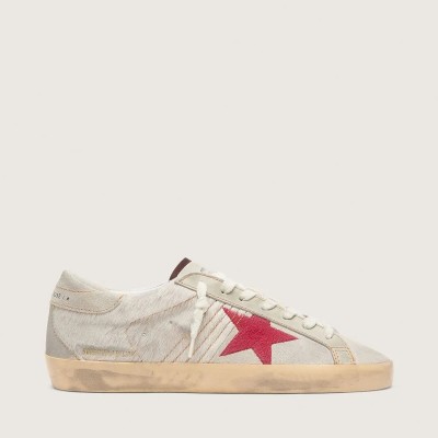 Golden Goose Super-Star Ltd In White Pony Skin With Red Suede Star Golden Goose Super-Star Ltd In White Pony Skin With Red Suede Star