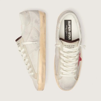 Golden Goose Super-Star Ltd In White Pony Skin With Red Suede Star Golden Goose Super-Star Ltd In White Pony Skin With Red Suede Star