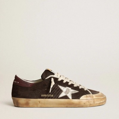 Golden Goose Super-Star Penstar In Brown Suede With A Platinum Star Golden Goose Super-Star Penstar In Brown Suede With A Platinum Star
