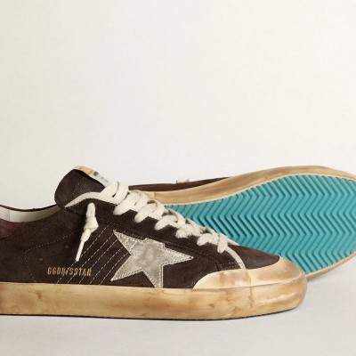 Golden Goose Super-Star Penstar In Brown Suede With A Platinum Star Golden Goose Super-Star Penstar In Brown Suede With A Platinum Star