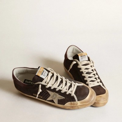 Golden Goose Super-Star Penstar In Brown Suede With A Platinum Star Golden Goose Super-Star Penstar In Brown Suede With A Platinum Star