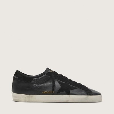 Golden Goose Super-Star In Black Nappa With Black Suede Star And Heel Tab Golden Goose Super-Star In Black Nappa With Black Suede Star And Heel Tab