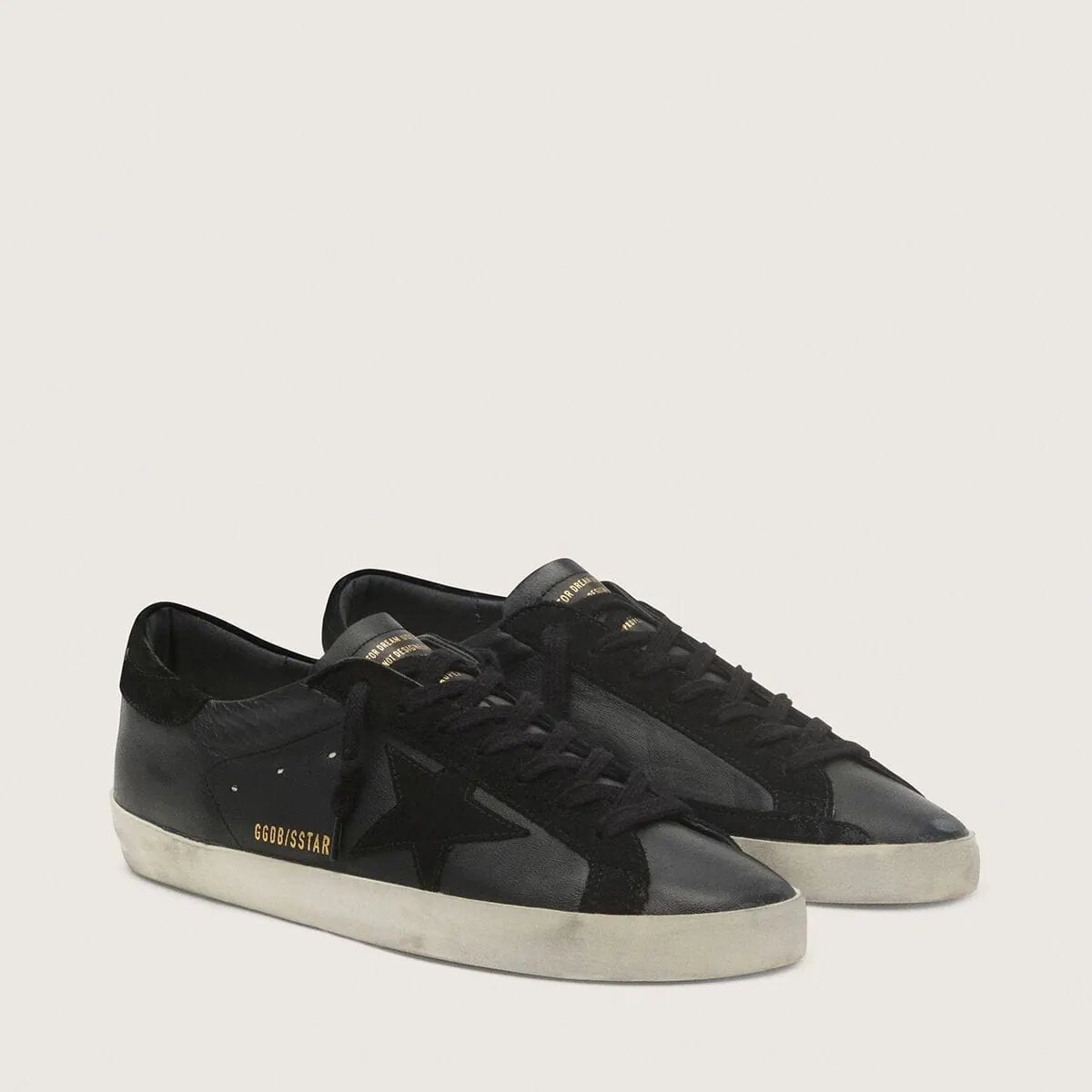 Golden Goose Super-Star In Black Nappa With Black Suede Star And Heel Tab Golden Goose Super-Star In Black Nappa With Black Suede Star And Heel Tab
