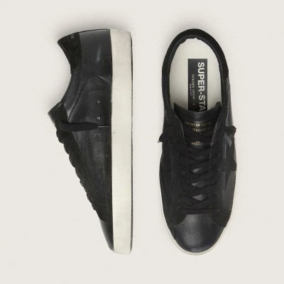 Golden Goose Super-Star In Black Nappa With Black Suede Star And Heel Tab Golden Goose Super-Star In Black Nappa With Black Suede Star And Heel Tab