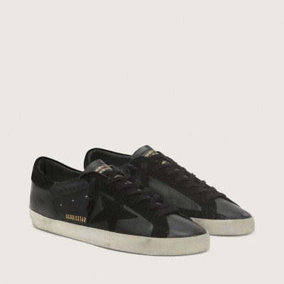Golden Goose Super-Star In Black Nappa With Black Suede Star And Heel Tab Golden Goose Super-Star In Black Nappa With Black Suede Star And Heel Tab