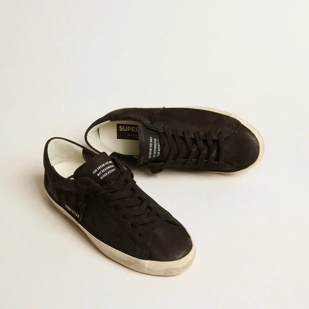 Golden Goose Super-Star In Black Nubuck With Perforated Star And Black Nubuck Heel Tab Golden Goose Super-Star In Black Nubuck With Perforated Star And Black Nubuck Heel Tab