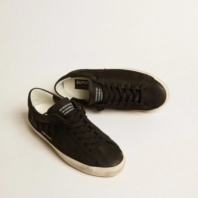 Golden Goose Super-Star In Black Nubuck With Perforated Star And Black Nubuck Heel Tab Golden Goose Super-Star In Black Nubuck With Perforated Star And Black Nubuck Heel Tab