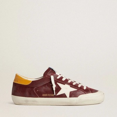 Golden Goose Super-Star In Brick-Red Suede With White Leather Star And Animal-Print Heel Tab Golden Goose Super-Star In Brick-Red Suede With White Leather Star And Animal-Print Heel Tab