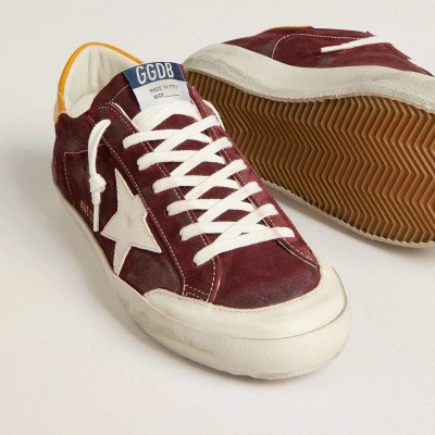 Golden Goose Super-Star In Brick-Red Suede With White Leather Star And Animal-Print Heel Tab Golden Goose Super-Star In Brick-Red Suede With White Leather Star And Animal-Print Heel Tab