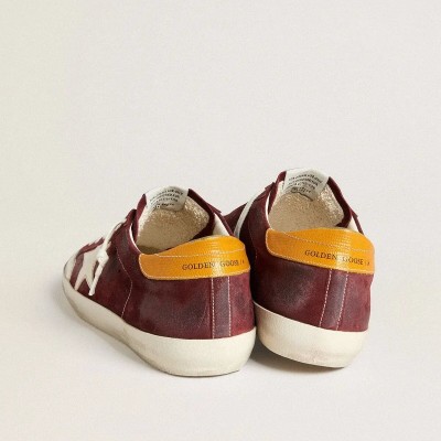 Golden Goose Super-Star In Brick-Red Suede With White Leather Star And Animal-Print Heel Tab Golden Goose Super-Star In Brick-Red Suede With White Leather Star And Animal-Print Heel Tab