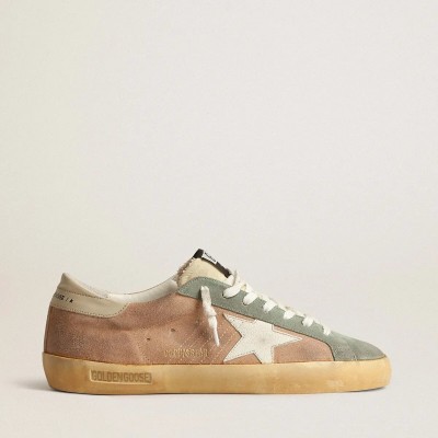Golden Goose Super-Star In Brown And Green Suede With White Nappa Leather Star Golden Goose Super-Star In Brown And Green Suede With White Nappa Leather Star