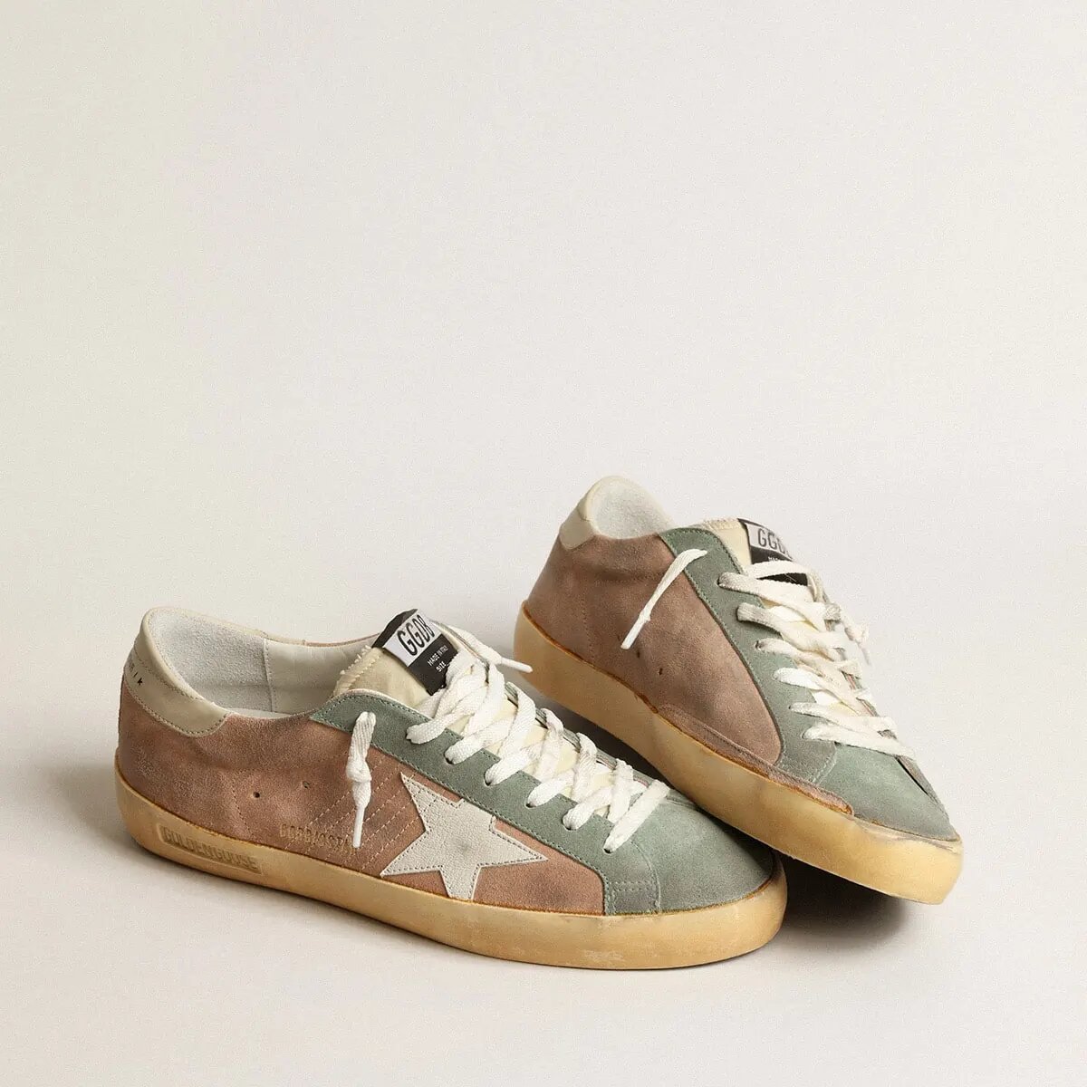 Golden Goose Super-Star In Brown And Green Suede With White Nappa Leather Star Golden Goose Super-Star In Brown And Green Suede With White Nappa Leather Star
