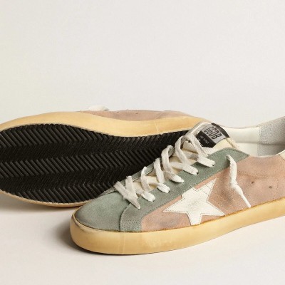 Golden Goose Super-Star In Brown And Green Suede With White Nappa Leather Star Golden Goose Super-Star In Brown And Green Suede With White Nappa Leather Star