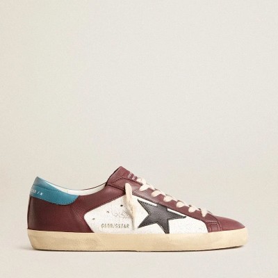 Golden Goose Super-Star In Crackle Leather With Brown Star And Teal Heel Tab Golden Goose Super-Star In Crackle Leather With Brown Star And Teal Heel Tab