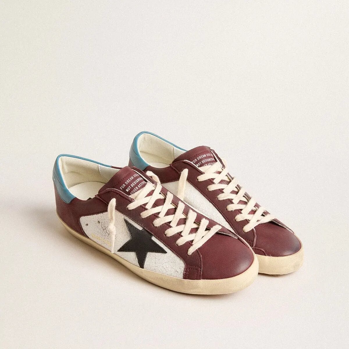 Golden Goose Super-Star In Crackle Leather With Brown Star And Teal Heel Tab Golden Goose Super-Star In Crackle Leather With Brown Star And Teal Heel Tab