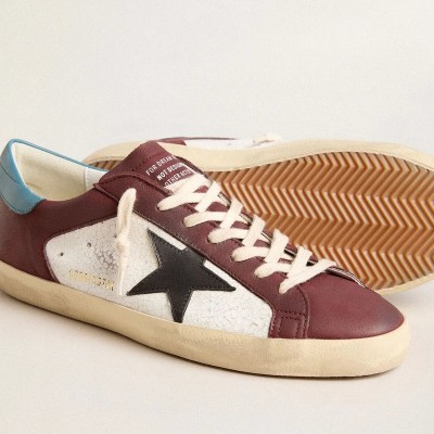 Golden Goose Super-Star In Crackle Leather With Brown Star And Teal Heel Tab Golden Goose Super-Star In Crackle Leather With Brown Star And Teal Heel Tab