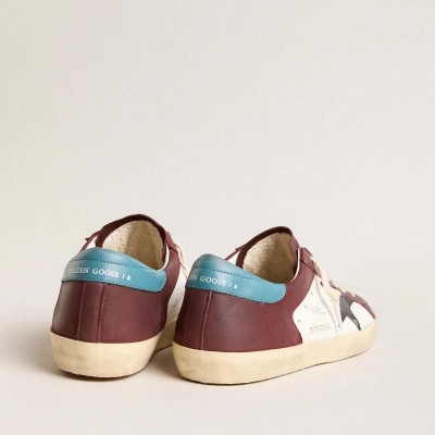 Golden Goose Super-Star In Crackle Leather With Brown Star And Teal Heel Tab Golden Goose Super-Star In Crackle Leather With Brown Star And Teal Heel Tab
