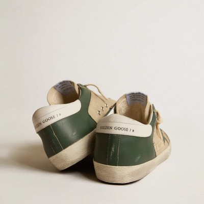 Golden Goose Super-Star In Cream Mesh And Green Nappa With Nappa Star Golden Goose Super-Star In Cream Mesh And Green Nappa With Nappa Star