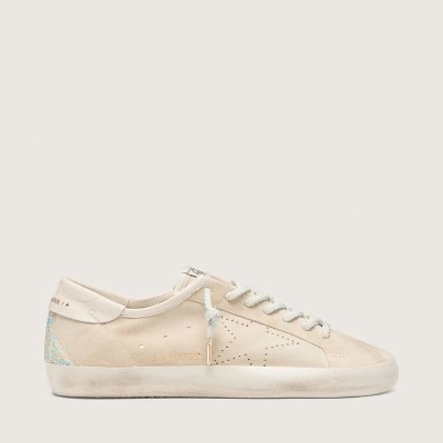 Golden Goose Super-Star In Cream Suede With Perforated Star And Bead Insert Golden Goose Super-Star In Cream Suede With Perforated Star And Bead Insert