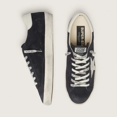 Golden Goose Super-Star In Dark Blue Suede With White Star Golden Goose Super-Star In Dark Blue Suede With White Star