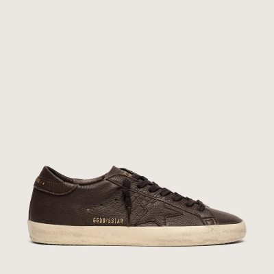 Golden Goose Super-Star In Dark Brown Leather With Tone-On-Tone Leather Star Golden Goose Super-Star In Dark Brown Leather With Tone-On-Tone Leather Star