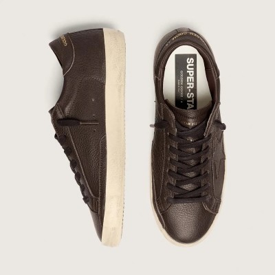 Golden Goose Super-Star In Dark Brown Leather With Tone-On-Tone Leather Star Golden Goose Super-Star In Dark Brown Leather With Tone-On-Tone Leather Star
