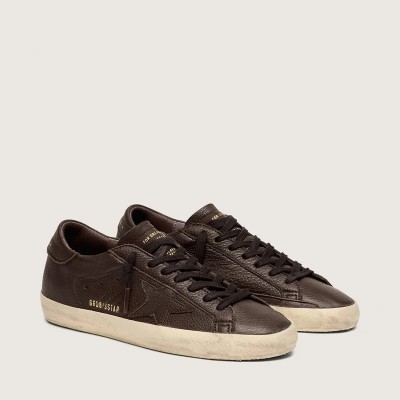 Golden Goose Super-Star In Dark Brown Leather With Tone-On-Tone Leather Star Golden Goose Super-Star In Dark Brown Leather With Tone-On-Tone Leather Star