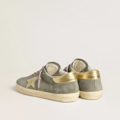 Golden Goose Super-Star In Gray Suede With Gold Metallic Leather Star And Heel Tab Golden Goose Super-Star In Gray Suede With Gold Metallic Leather Star And Heel Tab