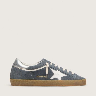 Golden Goose Super-Star In Gray Suede With White Leather Star And Silver Leather Heel Tab Golden Goose Super-Star In Gray Suede With White Leather Star And Silver Leather Heel Tab