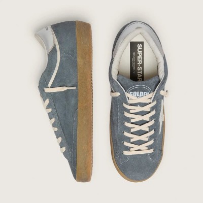 Golden Goose Super-Star In Gray Suede With White Leather Star And Silver Leather Heel Tab Golden Goose Super-Star In Gray Suede With White Leather Star And Silver Leather Heel Tab