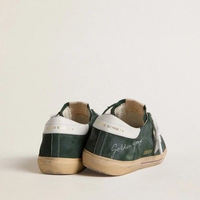 Golden Goose Super-Star In Green Suede With Silver Metallic Leather Star And Leather Heel Tab Golden Goose Super-Star In Green Suede With Silver Metallic Leather Star And Leather Heel Tab